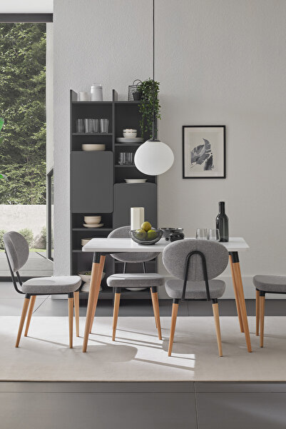 Enza Home Palladio Mutfak Masası, Naturel Ahşap Ayaklı - Beyaz