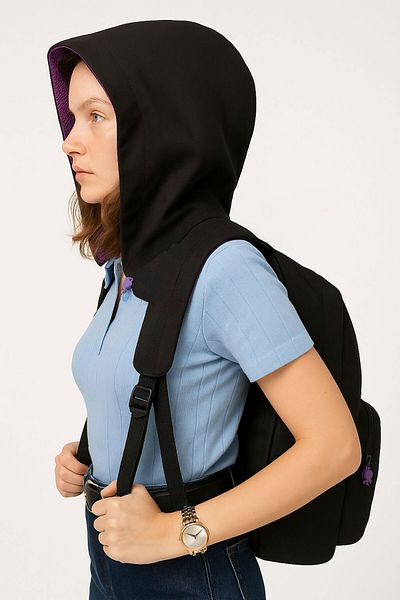 Deriderim Morikukko Karne Gift Black Purple Detachable Hooded Large School Backpack