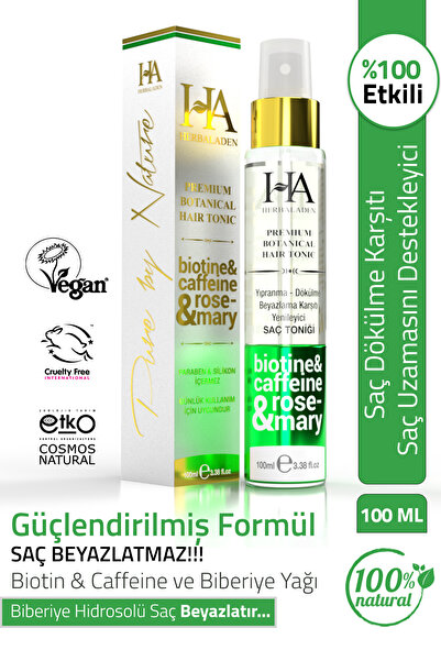 Herbaladen Biberiye Suyu & Caffeine & Biotin Dökülme Karşıtı ve Saç Uzamasını...
