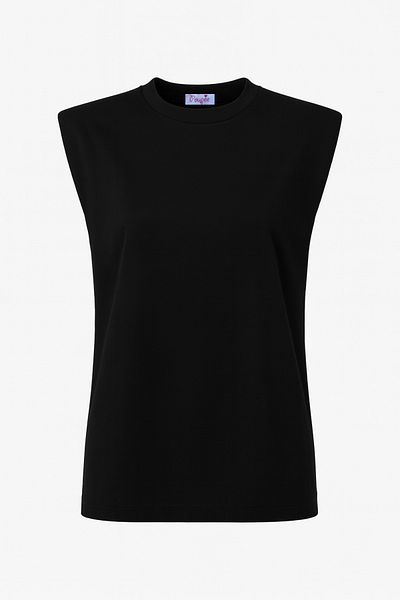 poupee Black Padded Sleeveless Combed Cotton Women's Blouse, Sleeveless T-Shirt, Women's T-Shirt, Padded T-Shirt, Knitted T-Shirt