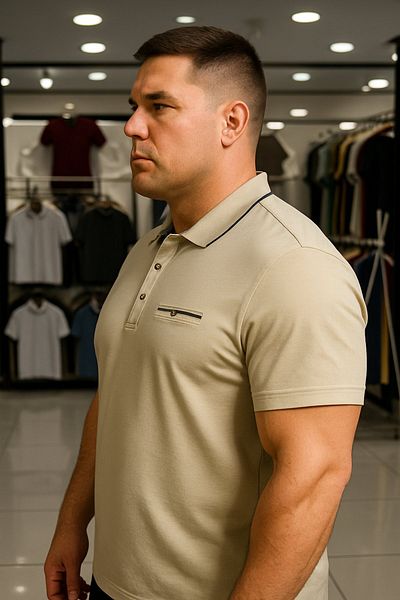 Maccali Ανδρικό μπλουζάκι με γιακά πόλο Basic Cream με τσέπες