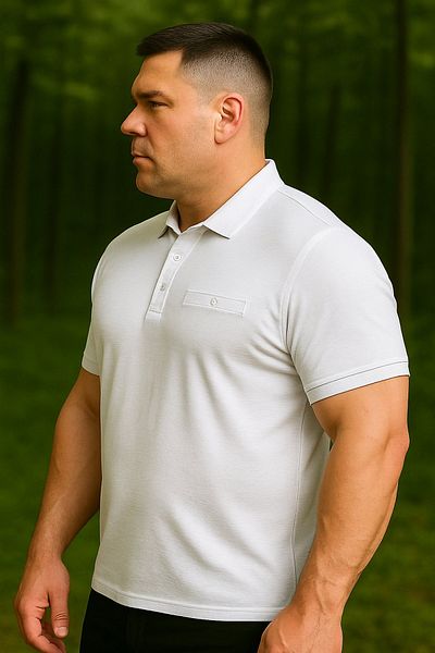 Maccali Men's Plus Size Basic White Polo Neck T-Shirt with Pockets