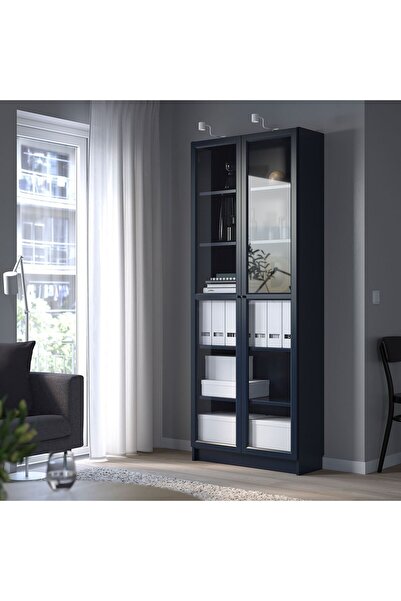 IKEA cam kapaklı kitaplık, koyu mavi, 80x30x202 cm