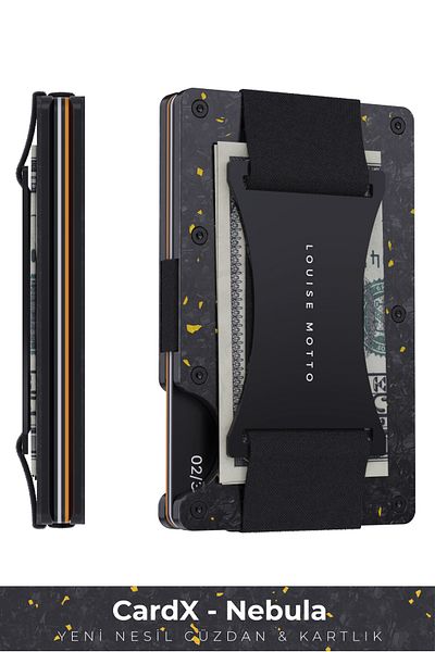 Louise Motto Cardx - Nebula Straps - Forged Carbon Wallet & Card Holder - Premium Series (Yellow)