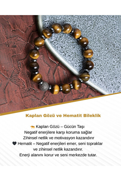 Saff Doğal Taş Sertifikalı Kaplan Gözü ve Hematit Bileklik – Gümüş Aksesuarlı...