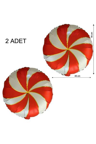partidolu New Year's Candy Shaped Red White Color Foil Balloon 45 cm 2 Pieces Retro