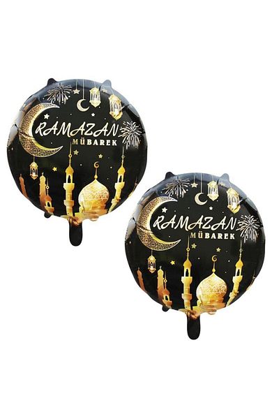 partidolu Ramadan Mubarak Written Round Black Color 45 cm Foil Balloon 2 Pieces