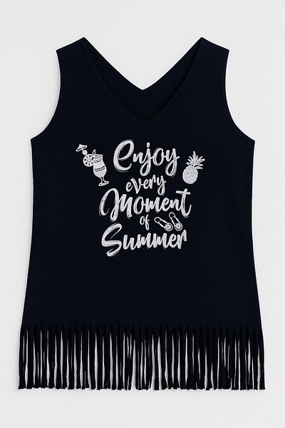 MARKAPIA WOMAN Women's V Neck Sleeveless Enjoy Printed Tassels Slim Stretchy Beach Dress