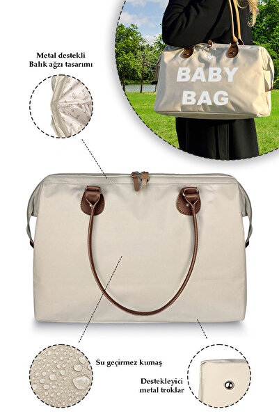 Stylo Baby Bag Baskılı Tek Anne Bebek Bakım Omuz Çantası - Vizon