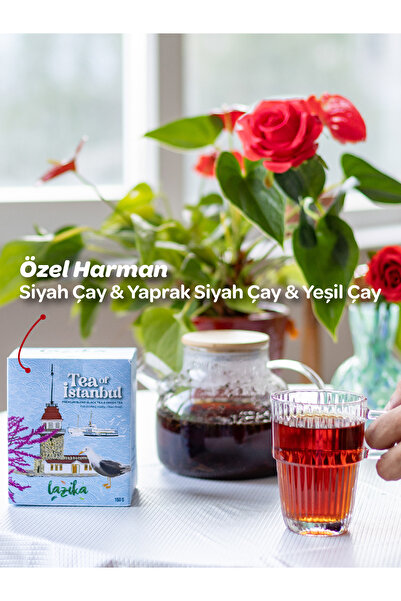 LAZİKA İstanbul Çayı, Hediyelik, Siyah, Yeşil ve Siyah Yaprak Çayı, 150g, Özel Premium Harman