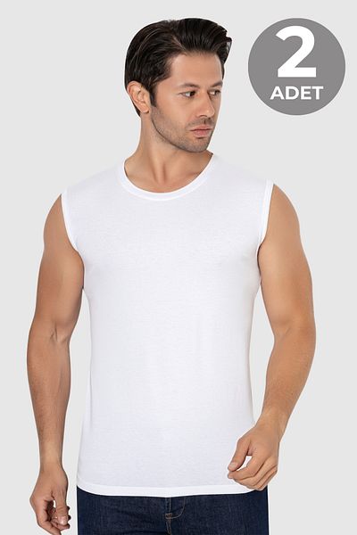 Arma Yıldız Men's White Sleeveless T-Shirt Zero Sleeve Singlet Cotton Lycra 2 Pack