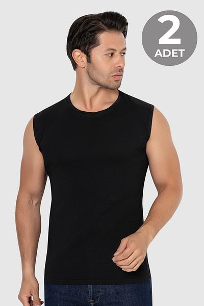 Arma Yıldız Men's Black Sleeveless T-Shirt Zero Sleeve Singlet Cotton Lycra 2 Pack