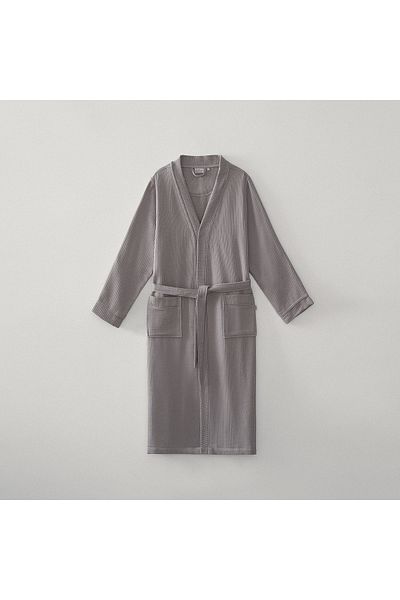 Ecocotton Alessa Men's Pique Bathrobe 100% Organic Cotton Jacquard Gray