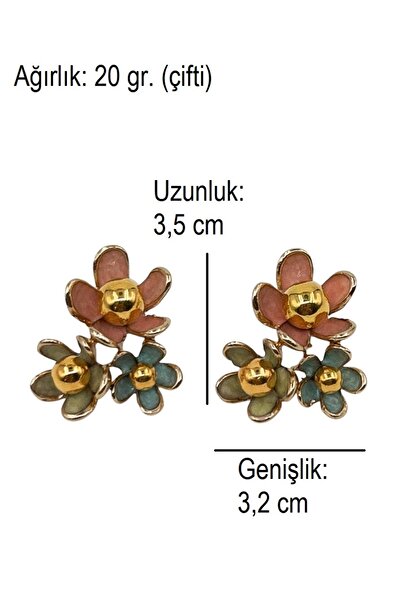 Siya Silver Vintage Mineli Üç Renkli Çiçek Küpe