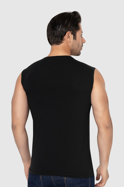 Arma Yıldız 2 Pieces White Black Men's Crew Neck Sleeveless T-Shirt Undershirt Cotton Lycra Soft Flexible Fabric