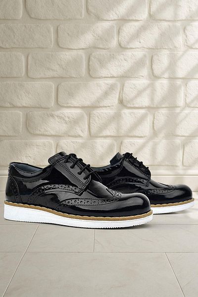 Rakerplus Genuine Leather Black Patent Leather - Lace-Up Boys' Classic Shoes