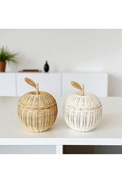 Felis Arte Doğal Bambu Dekoratif İkili Elma Set, El Dokuması, Rattan, Kapaklı...