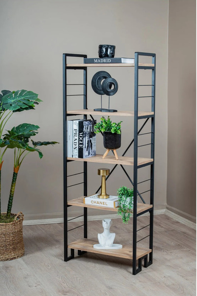 Lux poster house Modern Nordic 5 Raflı Meşe Kitaplık & Dekoratif Raf Ünitesi ...