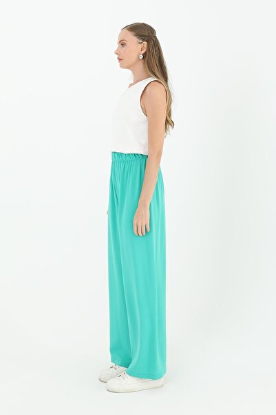 Puane Women's Wide Leg High Waist Trousers - 18103Pnt - Green