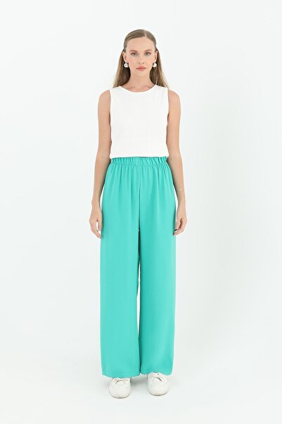 Puane Women's Wide Leg High Waist Trousers - 18103Pnt - Green