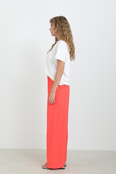 Puane Women's Wide Leg High Waist Trousers - 18103Pnt - Light Red