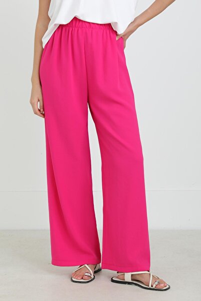Puane Women's Wide Leg High Waist Trousers - 18103Pnt - Fuchsia