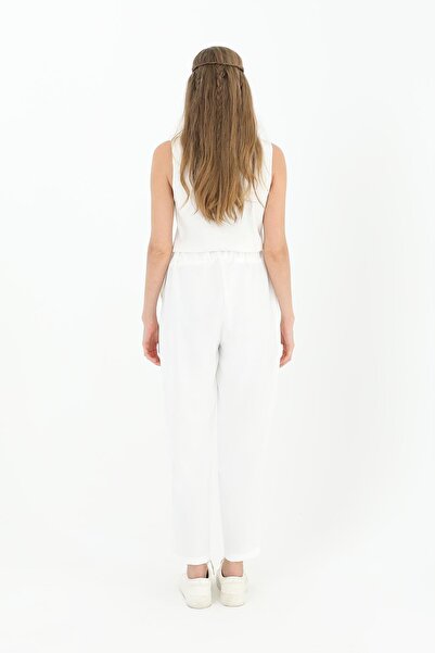 Puane Women's Tie Waist Carrot Shape Trousers - 18102Pnt - Ecru