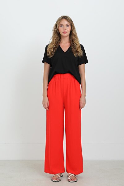 Puane Women's Wide Leg High Waist Trousers - 18103Pnt - Coral