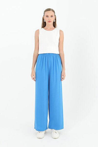 Puane Women's Wide Leg High Waist Trousers - 18103Pnt - Blue