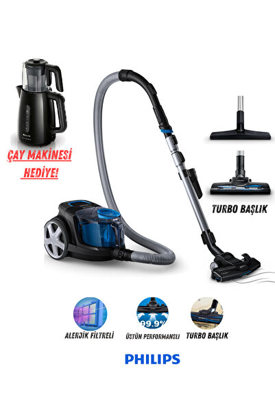 Philips Turbo Başlıklı Premium Powerpro City Süpürge Cam Demlikli Çay Makines...