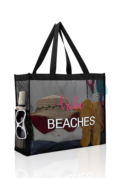 D'VERS Black Large Size Mesh Pocket Sandproof Women's Tote Beach Bag