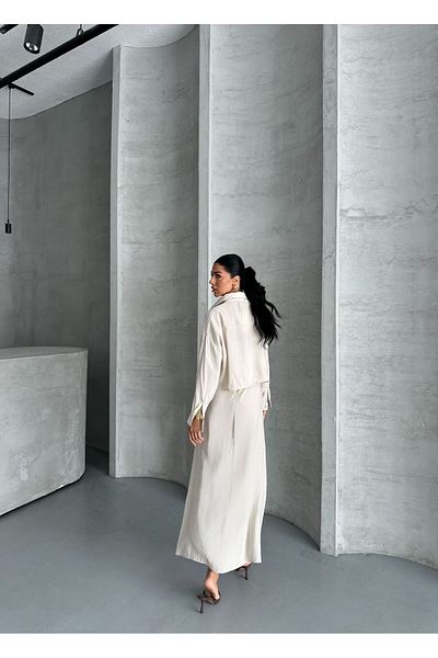 vesantia Women's Stone Color Premium Modal Fabric Shirt Long Dress Set