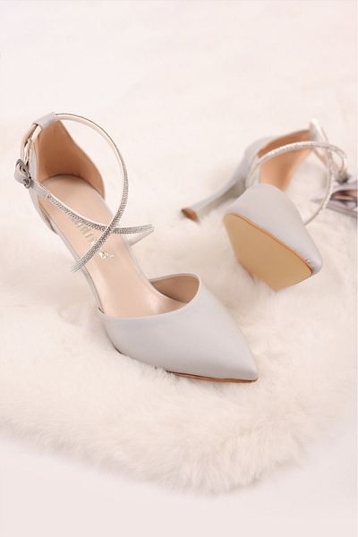 SHOESSHOPS Women's Ankle Strap Stone Heeled Shoes Stiletto