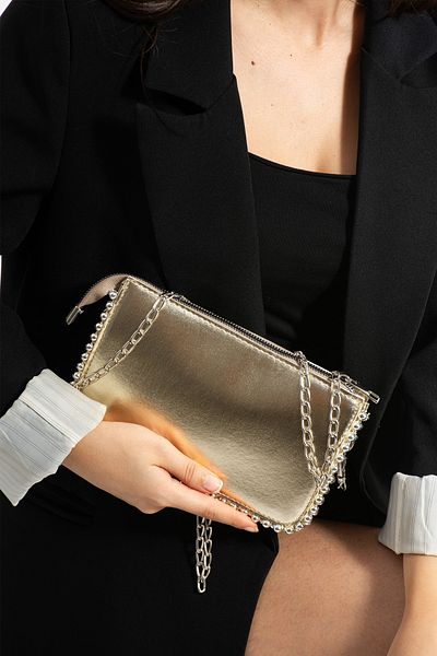 Mercan Studded Women's Wallet Bag - Cross Chain Strap