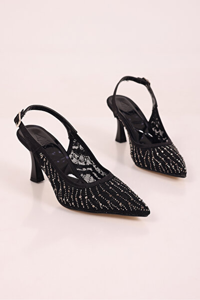 SHOESSHOPS Kadın Stiletto Taş Detaylı Kumaş Abiye Topuklu Ayakkabı