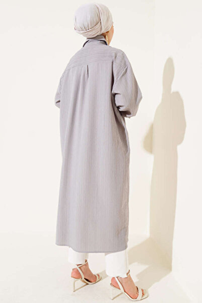 Sas Diz Altı Boy Önden Düğmeli Pamuklu Tunik