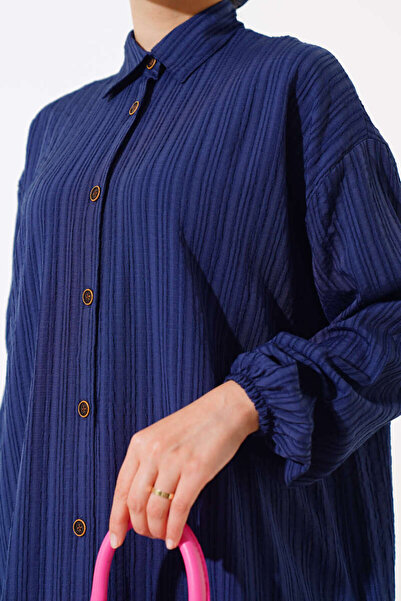 Sas Diz Altı Boy Önden Düğmeli Pamuklu Tunik