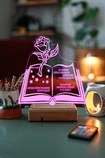 Modiwa Design Kişiye Özel Isimli 3d Öğretmenler Günü Gül Ve Kitap 16 Renk Dek...