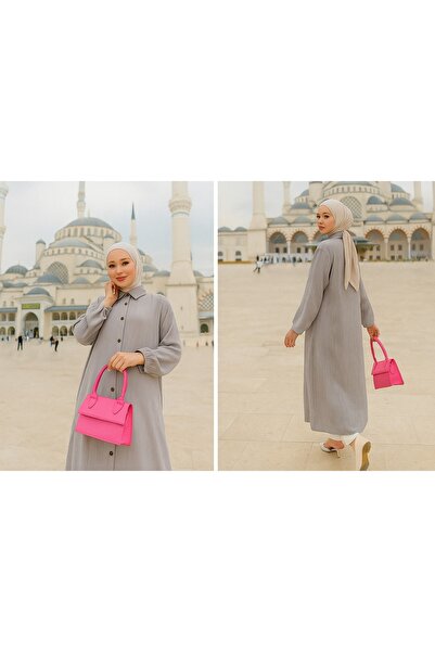 Sas Diz Altı Boy Önden Düğmeli Pamuklu Tunik