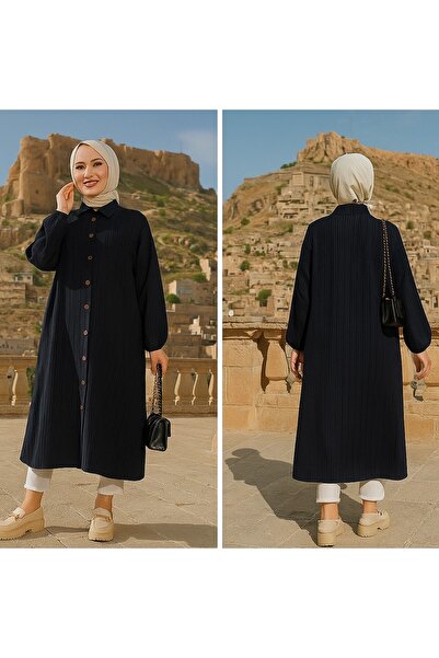 Sas Diz Altı Boy Önden Düğmeli Pamuklu Tunik