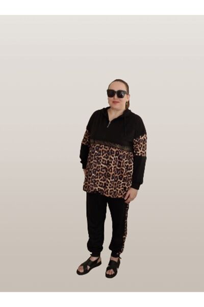 Vibes On Large Size Leopard Pattern Oversize Fit Tracksuit Set