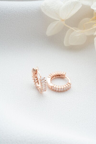 Silvano Jewelry 925 Ayar Gümüş Küçük Boy Baget Taşlı Halka Küpe