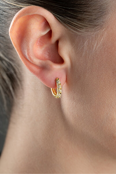 Silvano Jewelry 925 Ayar Gümüş Gold Zirkon Taşlı Halka Küpe