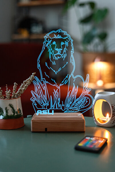 Modiwa Design 3d Aslan Hediye 16 Renk Dekoratif Led Lamba