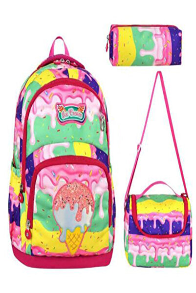 İPEK KİDS DONDURMALI 3 PARÇA İLKOKUL ÇANTASI TERMOS ÖZELLİKLE BESLENME VE KAL...