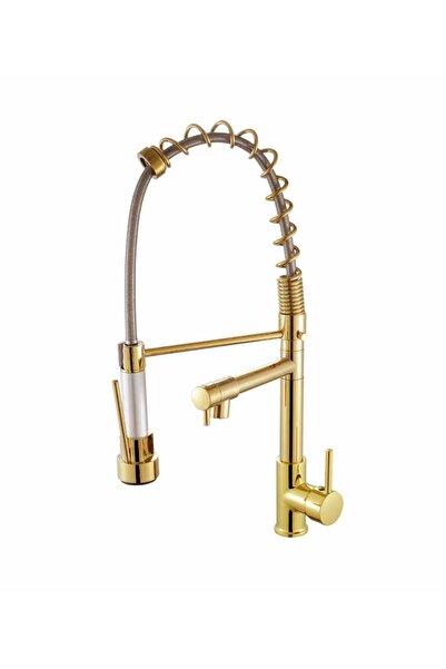 İyem GOLD Spiralli Çift Başlı Endüstriyel Lux Mutfak Musluk Evye Bataryası ( Tr. Yüksek Kalite )