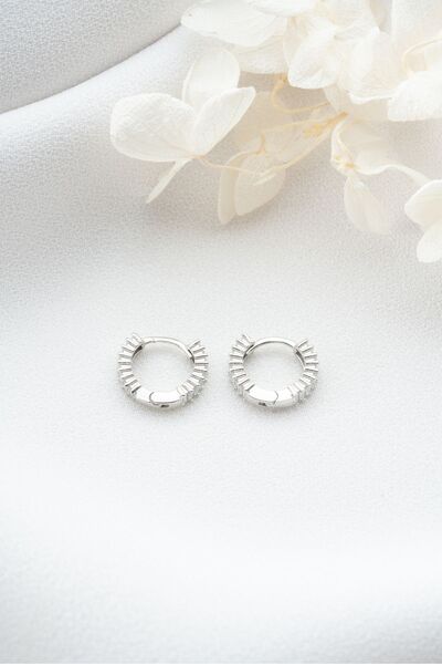 Silvano Jewelry 925 Ayar Gümüş Küçük Boy Baget Taşlı Halka Küpe