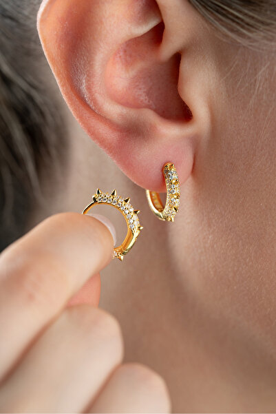 Silvano Jewelry 925 Ayar Gümüş Gold Zirkon Taşlı Halka Küpe