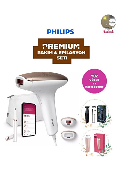 Philips PREMİUM Yüz ve Vücüt Bakım & Lazer Epilasyon Seti,Tüy alma, Kalem Düzeltici FULL Set+ LambaderHediye