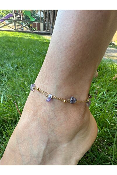 ARMELİA ACCESORİES Armelia Accessories Ametist Taş Detaylı Altın Renk Halhal
